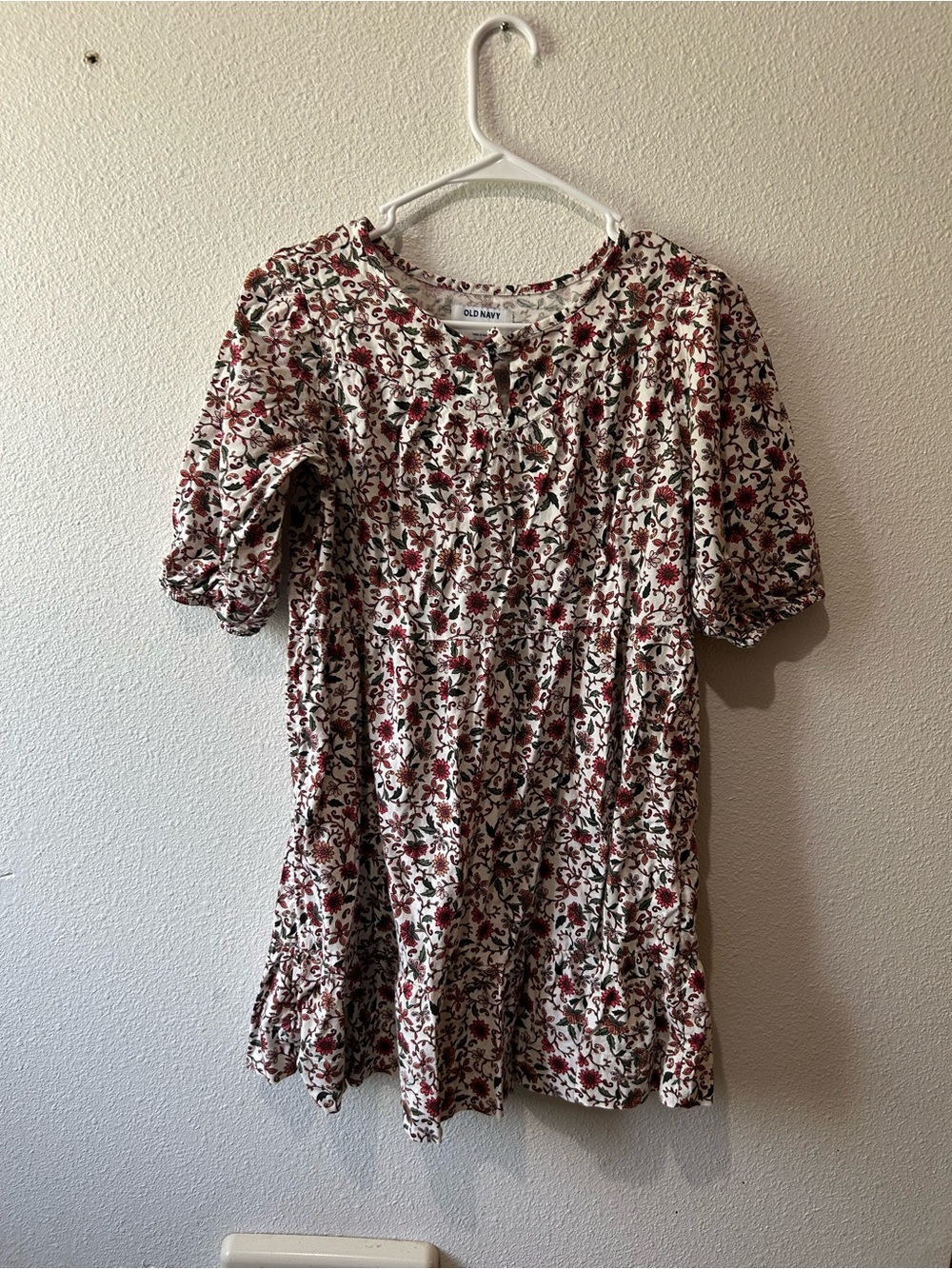 Girls Midi Cream Floral Puff-Sleeve Dress